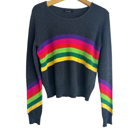 Lea & Viola Dark Heather Grey Rainbow Stripes Long Sleeve Sweater Size: Small - Picture 1 of 13
